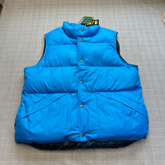 LL Bean Vest Men XL Trail Model Down '82 Blue Snap Up Puffer New with Tags - Picture 1 of 10
